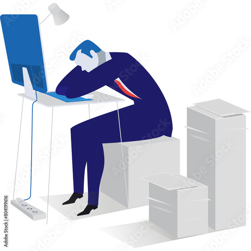 Man in stress at business office vector icon