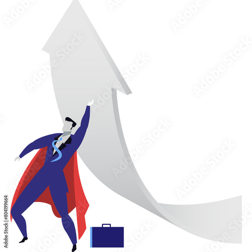 Businessman superhero rise arrow vector icon