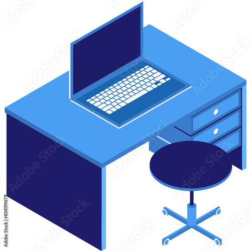 Desk with laptop vector business workplace icon