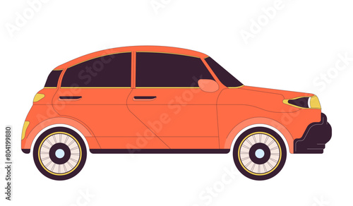 Small suv car 2D linear cartoon object. Powerful machine. Family auto with spacious salon isolated line vector element white background. Off road vehicle side view color flat spot illustration