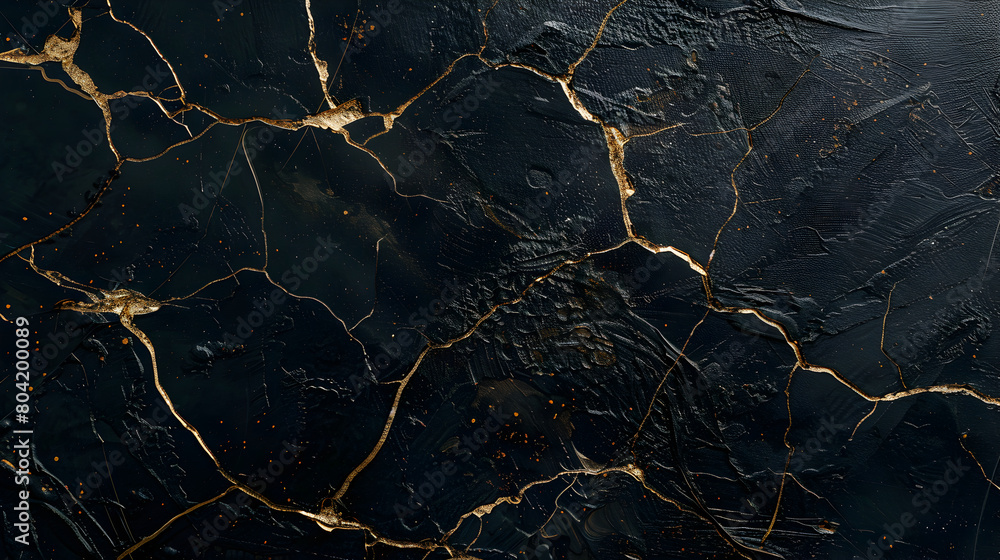 Fototapeta premium luxury black and gold wall cracked surface marble texture background, luxury futuristic wallpaper, generative ai