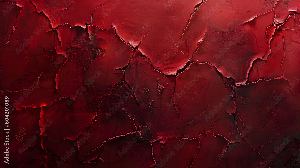 old grunge red wall with cracked and splatters of peeling paint background,generative ai