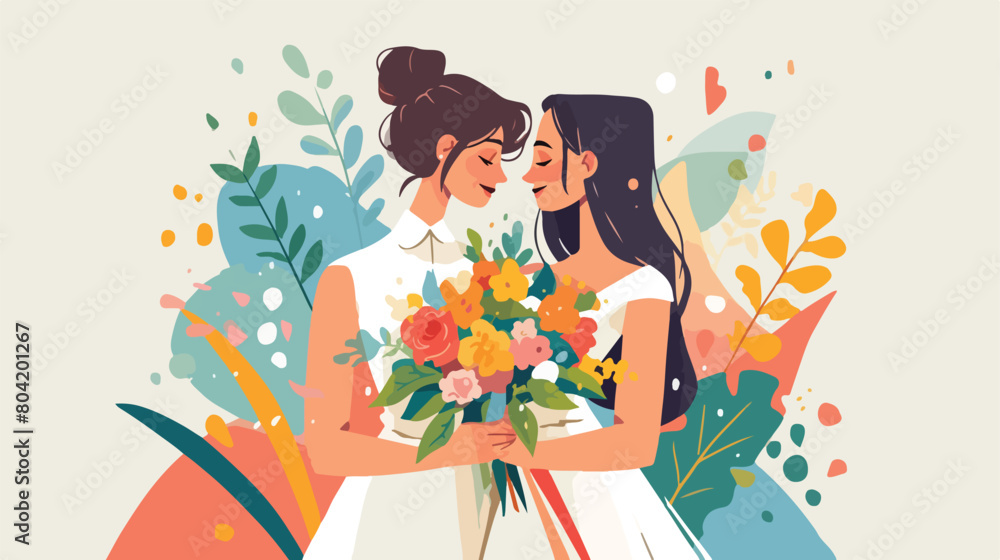 Beautiful lesbian couple during wedding ceremony 2d