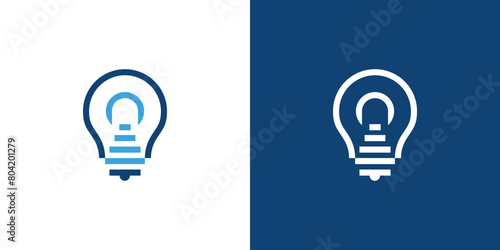Simple Lightbulb Stairs Logo. Abstract Light Bulb and Stairs Logo Icon Symbol Vector Design Inspiration.