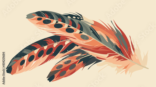 Beautiful pheasant feathers on beige background 2d