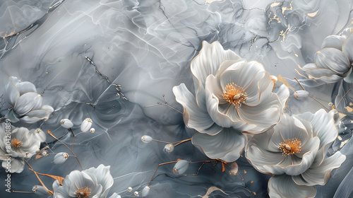 Fototapeta Naklejka Na Ścianę i Meble -  3d marble texture white geometric floral gold, home decoration with wall luxurious marble background.generative ai