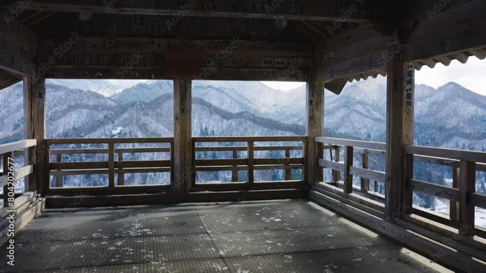 Peak of Yamadera Temple Looking at the Snowy Mountains of Yamagata Japan Peak of Yamadera Temple Looking at the Snowy Mountains of Yamagata Japan