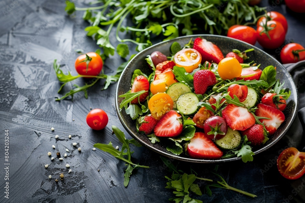 Fresh summer salad with mixed vegetables and fruits
Fresh summer salad with mixed vegetables and fruits
