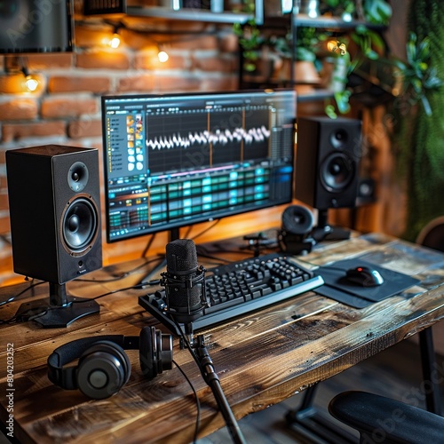 A compact home recording setup for voice actors, featuring IoTconnected devices for seamless production , 8k