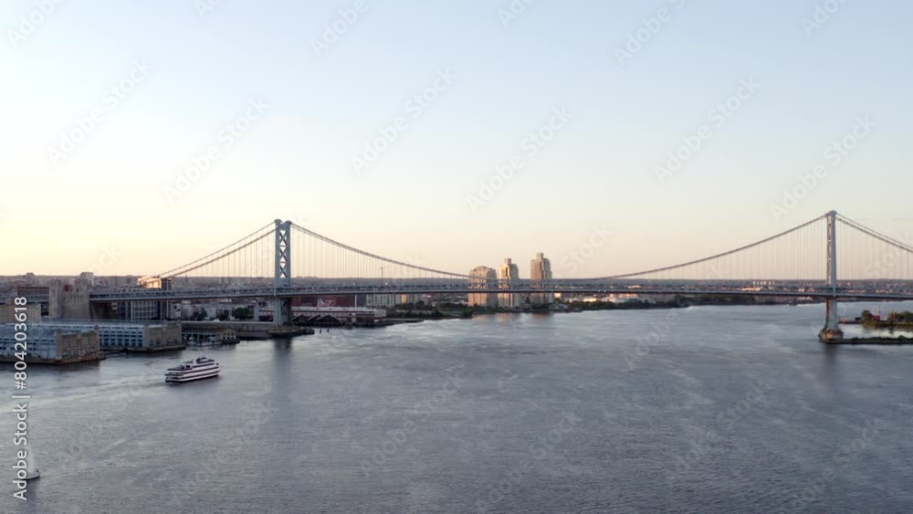 Benjamin Franklin Bridge - Philadelphia - New Jersey - Delaware River 4K Drone Benjamin Franklin Bridge - Philadelphia - New Jersey - Delaware River 4K Drone