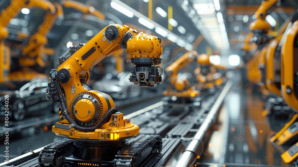 Automated Robotics Arm in Action at Modern Car Manufacturing Plant
