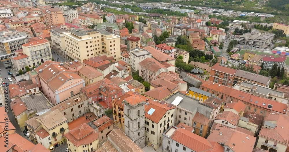 Aerial view of the historic center of the city of Potenza, in Basilicata, Italy. The houses in the old town have traditional red sloping roofs. Aerial view of the historic center of the city of Potenza, in Basilicata, Italy. The houses in the old town have traditional red sloping roofs.