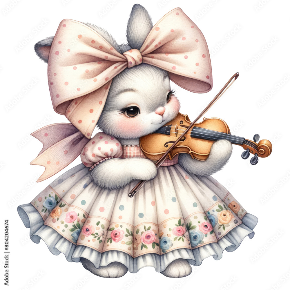 Fototapeta premium Cute Bunny Girl Watercolor Sublimation Clipart.