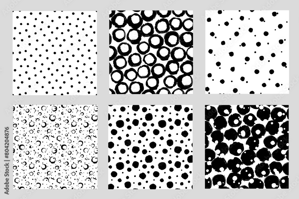 Vector dot patterns set. Seamless backgrounds from brush strokes