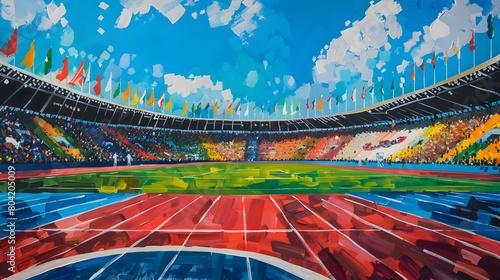 watercolor sports stadium with the summer olympic games illustration background.generative ai