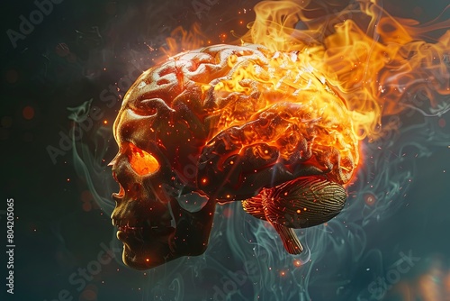 brain in fire, 3d concept  photo