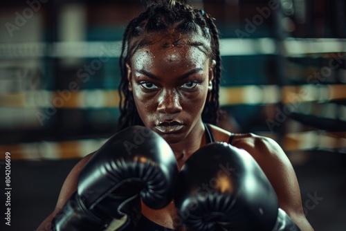 Woman boxer punching.