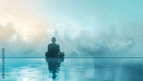 Buddhist monk meditating in lotus position symbolizes spiritual connection and mindfulness. Concept Buddhist monk meditation, Lotus position, Spiritual connection, Mindfulness, Symbolism