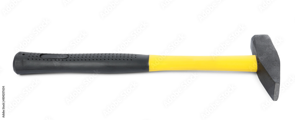 New hammer with rubber handle isolated on white New hammer with rubber handle isolated on white