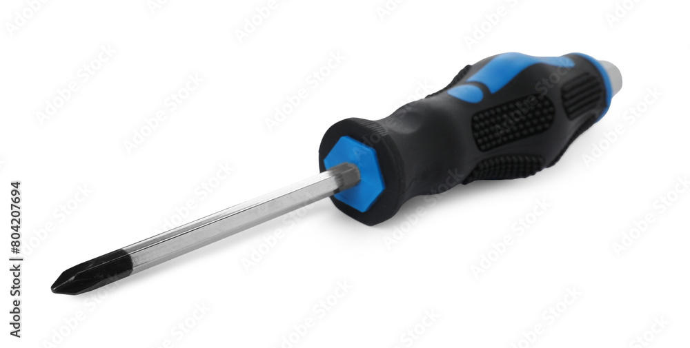 One screwdriver with color handle isolated on white One screwdriver with color handle isolated on white