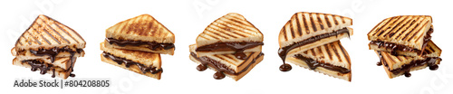 Collection toast melted chocolate sandwich isolated on a transparent background, PNG photo