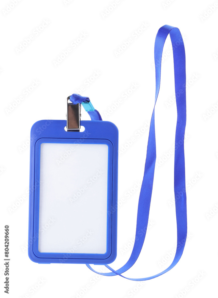 Blank blue badge with string isolated on white Blank blue badge with string isolated on white