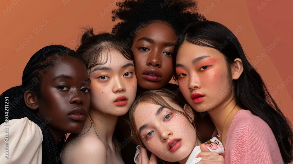 Obraz premium A group of women with different skin tones are posing for a photo