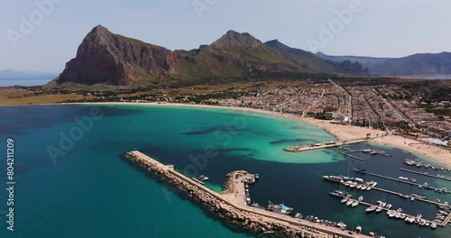 Cinematic Establishing Drone Shot Above San Vito Lo Capo in Trapani, Sicily, Italy