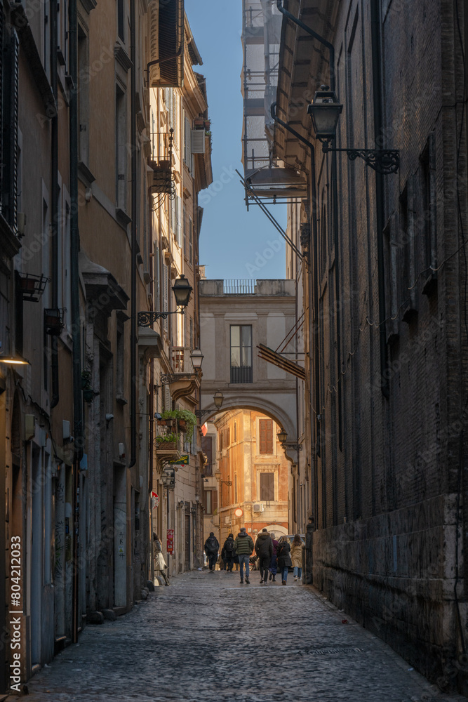 Classic narrow alleyway in the city of Rome, Italy Classic narrow alleyway in the city of Rome, Italy