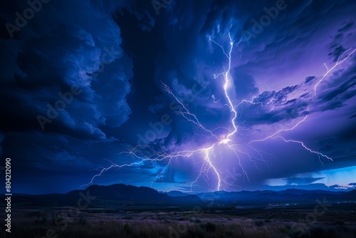 A long exposure shot capturing a dramatic lightning storm streaking across the dark night sky