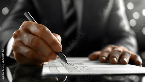 Businessman uses digital checklists for efficient business management and paperless assessment. Concept Digital Checklists, Efficient Business Management, Paperless Assessment, Business Tools photo