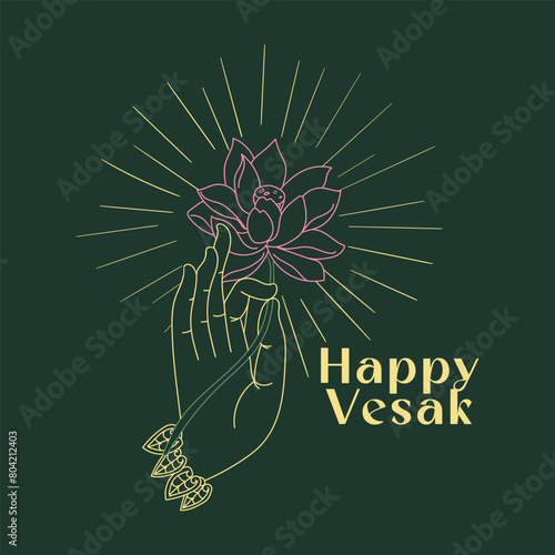 Happy Vesak Outline Hand Drawing Illustration
