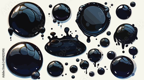 Black liquid droplets of different shapes set top v