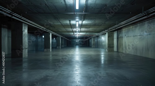 empty underground parking lot with neon lights © ttonaorh
