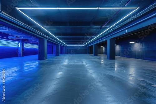 empty underground parking lot with neon lights © ttonaorh