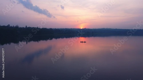 Kerala backwaters morning landscape, Beautiful lake at sunrises Morning sunrise reflections on the lake photo