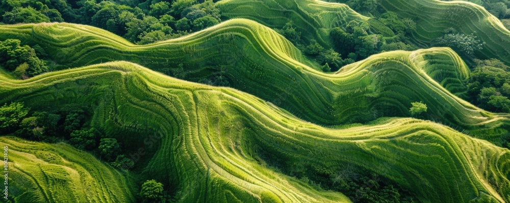 Green hills with abstract wavy lines. Green hills with abstract wavy lines.