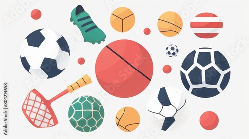 set vector design football  tennis  volleyball and basketball players. for banner and website design elements. flat design of player big ball and small ball. national sport