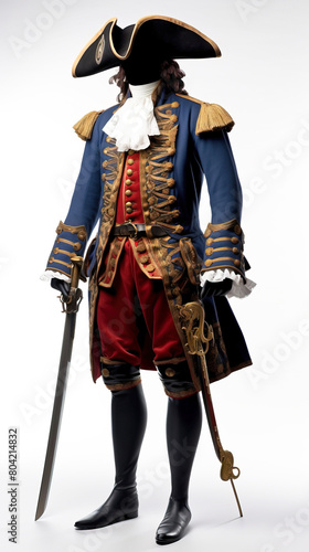 Medieval french, spanish warrior musketeer with musket. White background, isolate. AI generated.