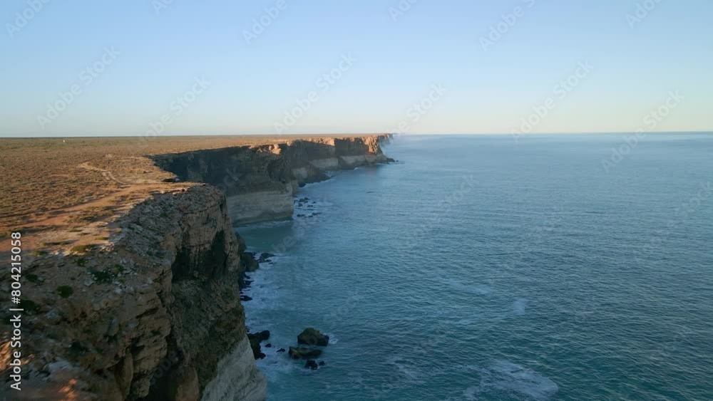 Drone shot of Nullarbor cliffs beside a sea n South Australia. Longest sea cliffs. Drone shot of Nullarbor cliffs beside a sea n South Australia. Longest sea cliffs.