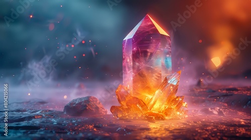 Elegant Crystal Sculpture with Neon-Like Light Reflections photo