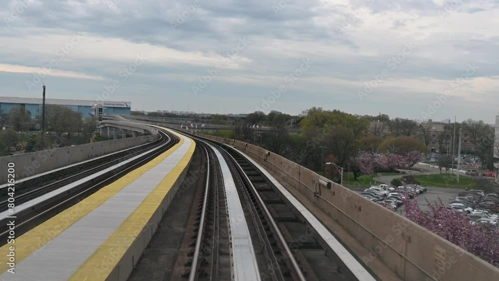 Overground to the New York Airport with a view of American Airlines, United States Overground to the New York Airport with a view of American Airlines, United States