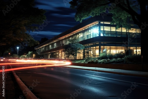 Drive through a university campus at night. © OhmArt