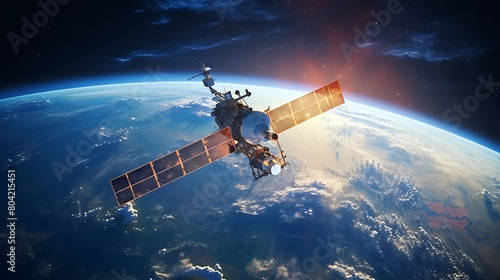 A satellite orbiting Earth, enabling global communication and navigation systems that rely on space-based technology.