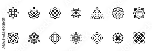 Set of luxury floral ornament with line art icon element.