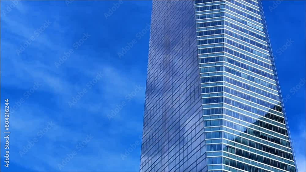 Timelapse Edificios de oficinas con nubes y cielo azul. Rascacielos en Madrid 4 torres business area. España Timelapse Edificios de oficinas con nubes y cielo azul. Rascacielos en Madrid 4 torres business area. España