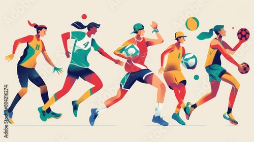 set vector design football  tennis  volleyball and basketball players. for banner and website design elements. flat design of player big ball and small ball. national sport