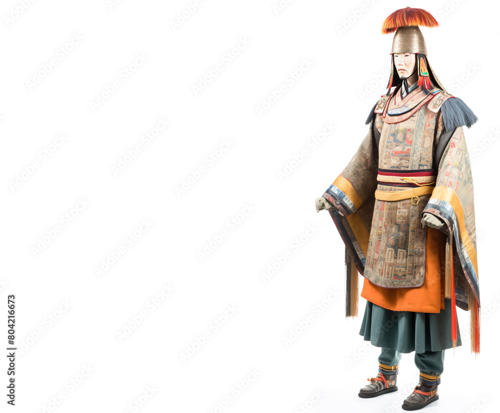 Medieval ancient Mongolian warrior in armor. White background, isolate. AI generated. Medieval ancient Mongolian warrior in armor. White background, isolate. AI generated.