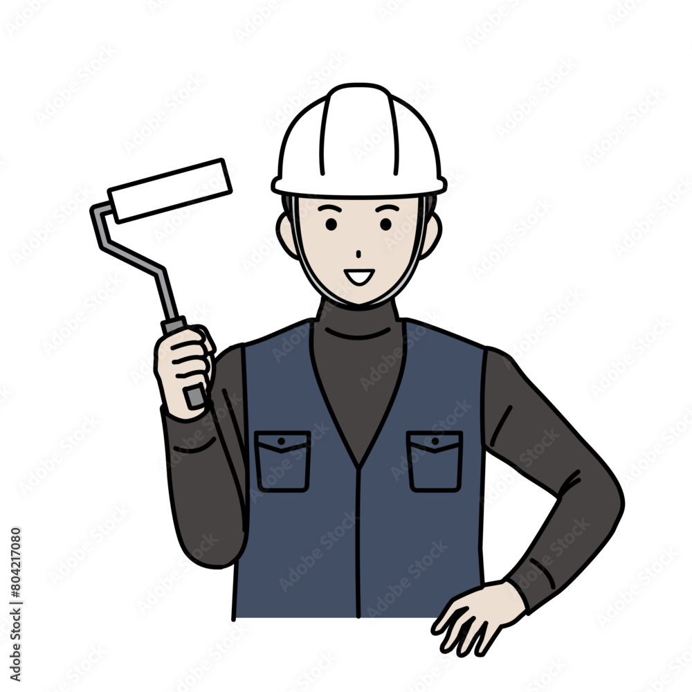 塗装工 ペンキを塗る職人のイラスト 塗装工 ペンキを塗る職人のイラスト