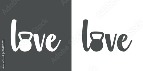 Logo club fitness. I love fitness. Palabra love con silueta de pesa rusa en lugar de letra o